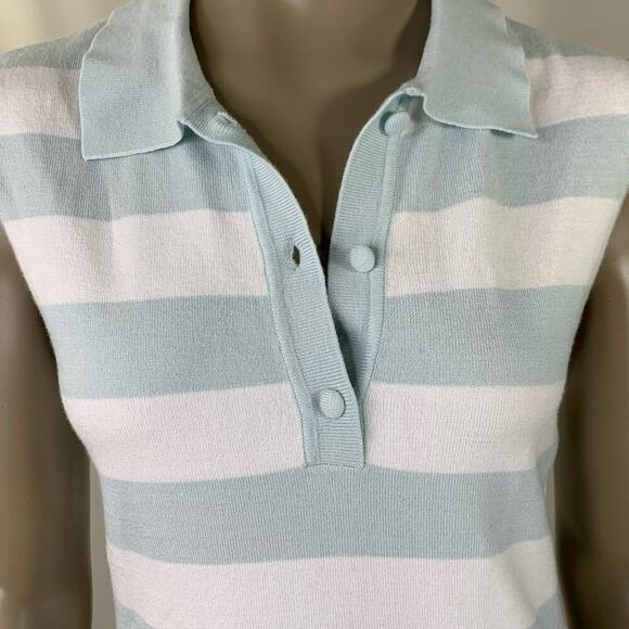 JUST FAB New Striped Sleeveless Knit T Shirt Dress Collared Size M Green White - Picture 6 of 12